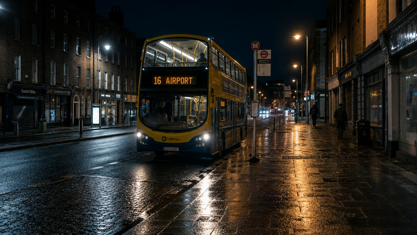 A Dublin bus at night
