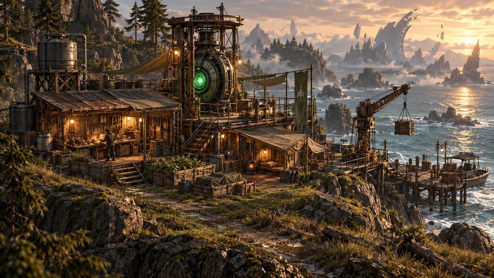 Concept of a shelter built into a rugged island coast